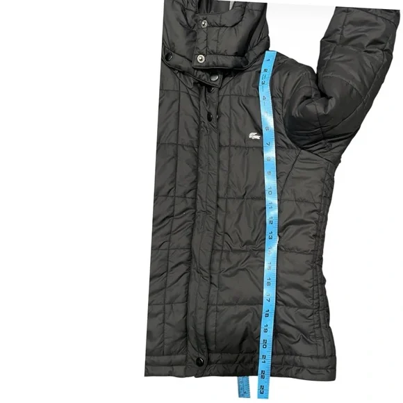 LaCoste Quilted Detachable Hood Rain Jacket Black Women - Picture 5 of 9